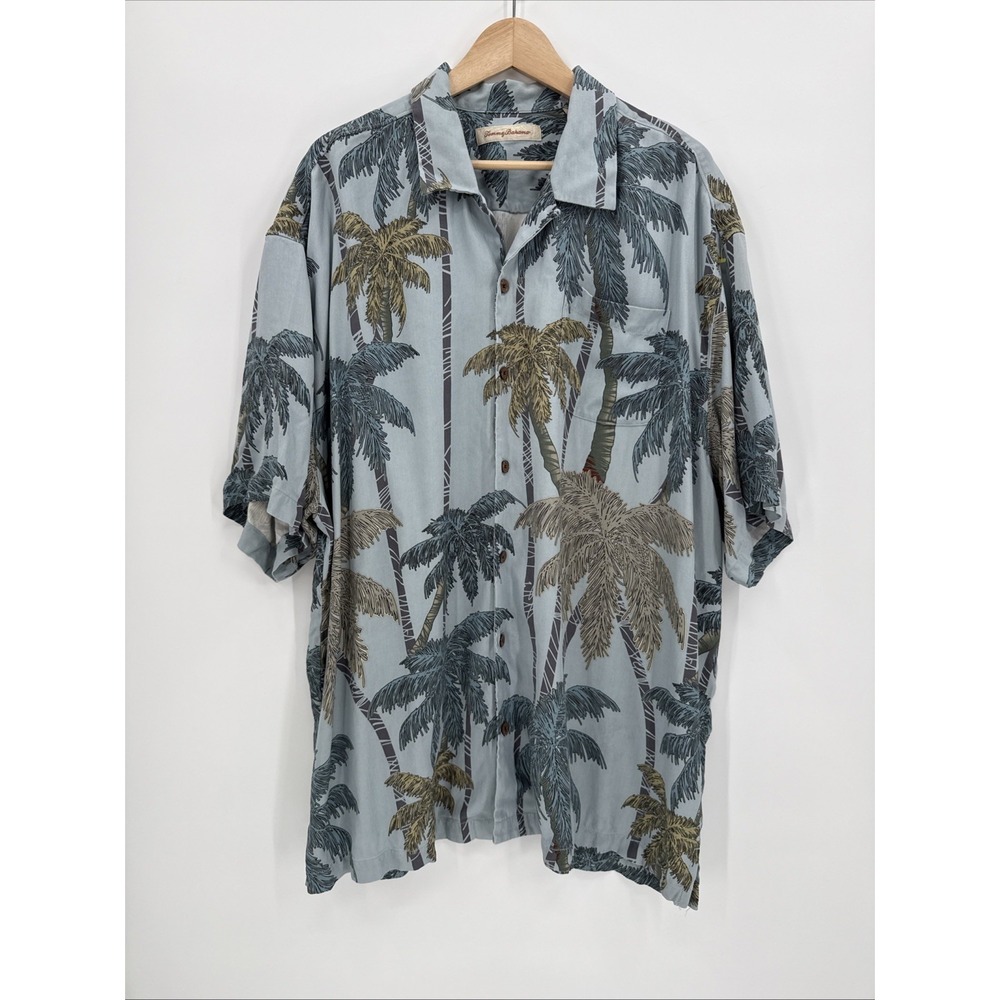 Tommy Bahama Mens 100% Silk Palm Tree Button Up Shirt Size XXL Travel Comfort